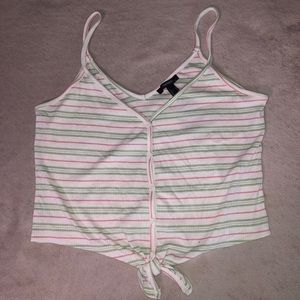green and pink striped cropped tank top